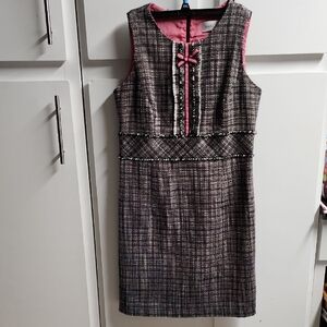 Sara Campbell Tweed Gray Black Sleeveless Sheath Midi Dress